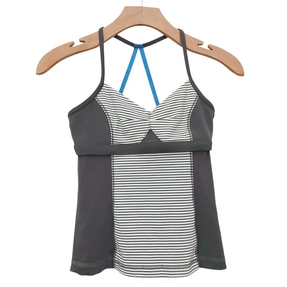 Lululemon Bend & Flow Tank Womens 2 Gray Striped Breathable Yoga Athletic Gym - Picture 2 of 9